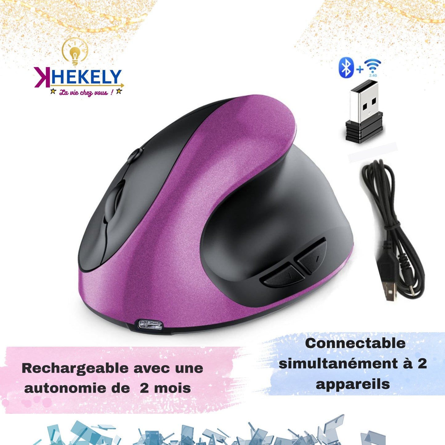 ⭐️⭐️⭐️⭐️⭐️ SOURIS ERGONOMIQUE SANS FIL, AVEC BLUEETOOTH, RECHARGEABLE DERNIÈRE GÉNÉRATION