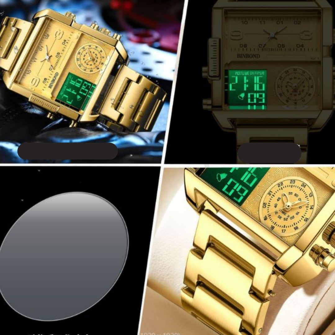 ⭐️⭐️⭐️⭐️⭐️ Montre de Luxe Binbond ORIGINALE unisexe, Chronophage lumineux, étanche 3ATM, en acier inoxydable et quartz, doté de trois cadran fonctionnels, chronomètre et alarme