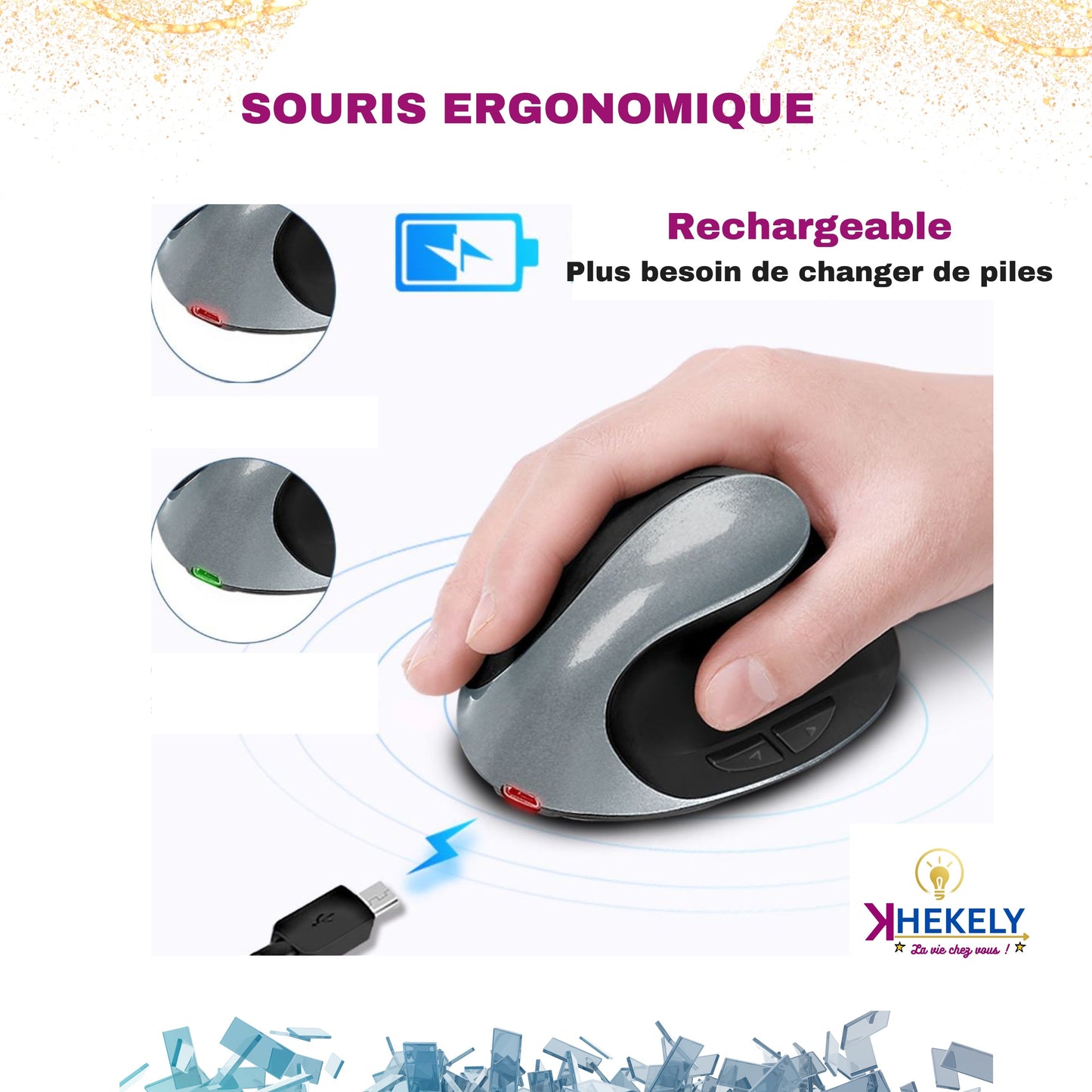 ⭐️⭐️⭐️⭐️⭐️ SOURIS ERGONOMIQUE SANS FIL, AVEC BLUEETOOTH, RECHARGEABLE DERNIÈRE GÉNÉRATION